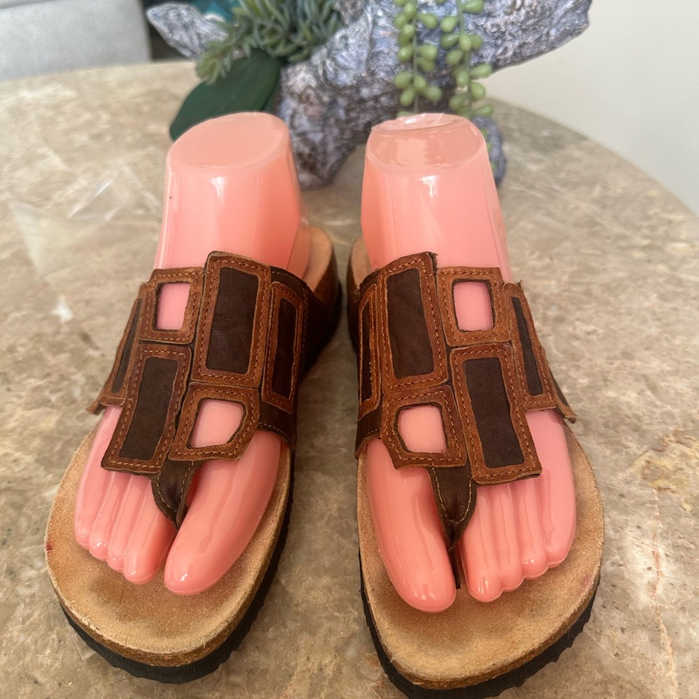 Think! Tan and Brown Sandals